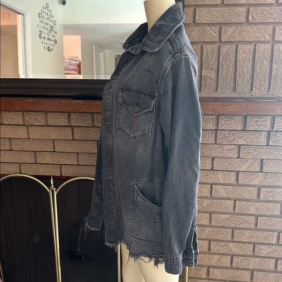Free People Charcoal Denim Jacket oversized - Picture 7 of 11